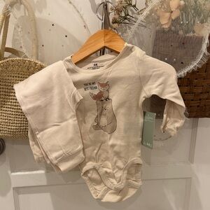 H&M Beige Baby Onesie and Pants Set
